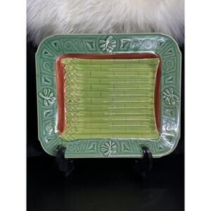 Vintage Green Square Majolica Asparagus Plate Platter Henricksen Imports Ceramic